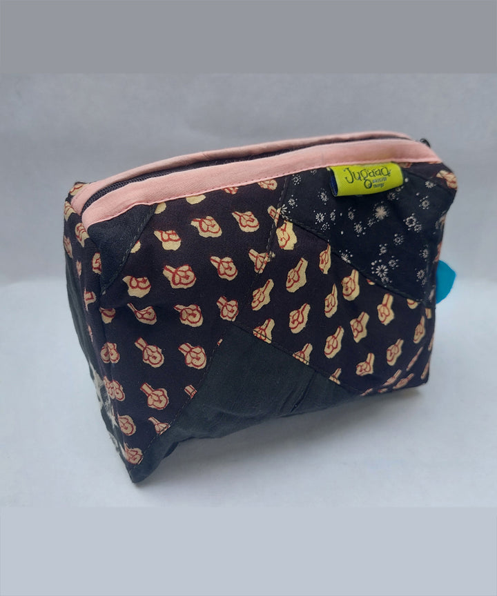 Black blue handcrafted katta cotton toilet pouch(small)