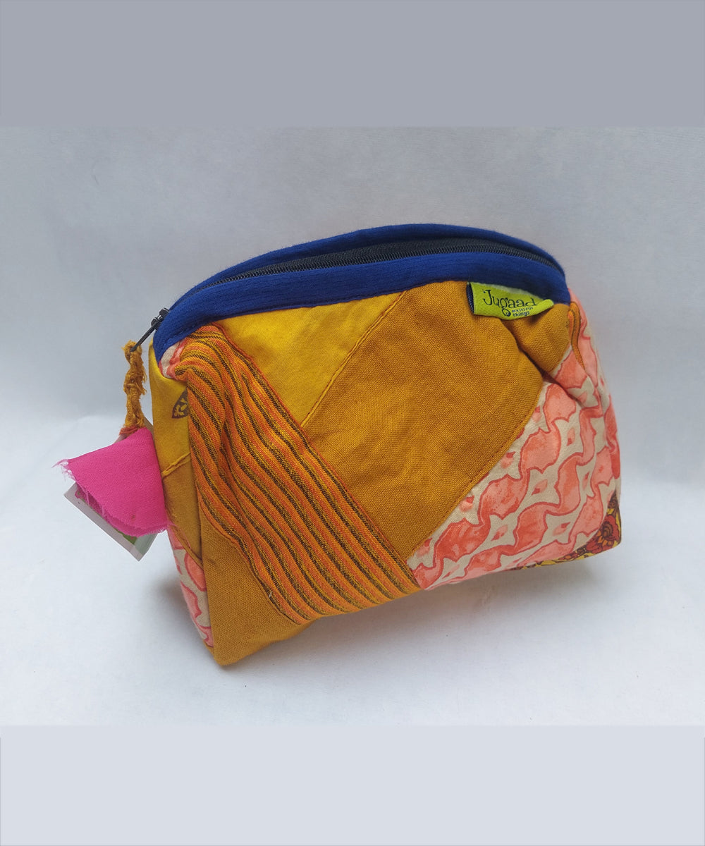 Orange handcrafted katta cotton toilet pouch(small)