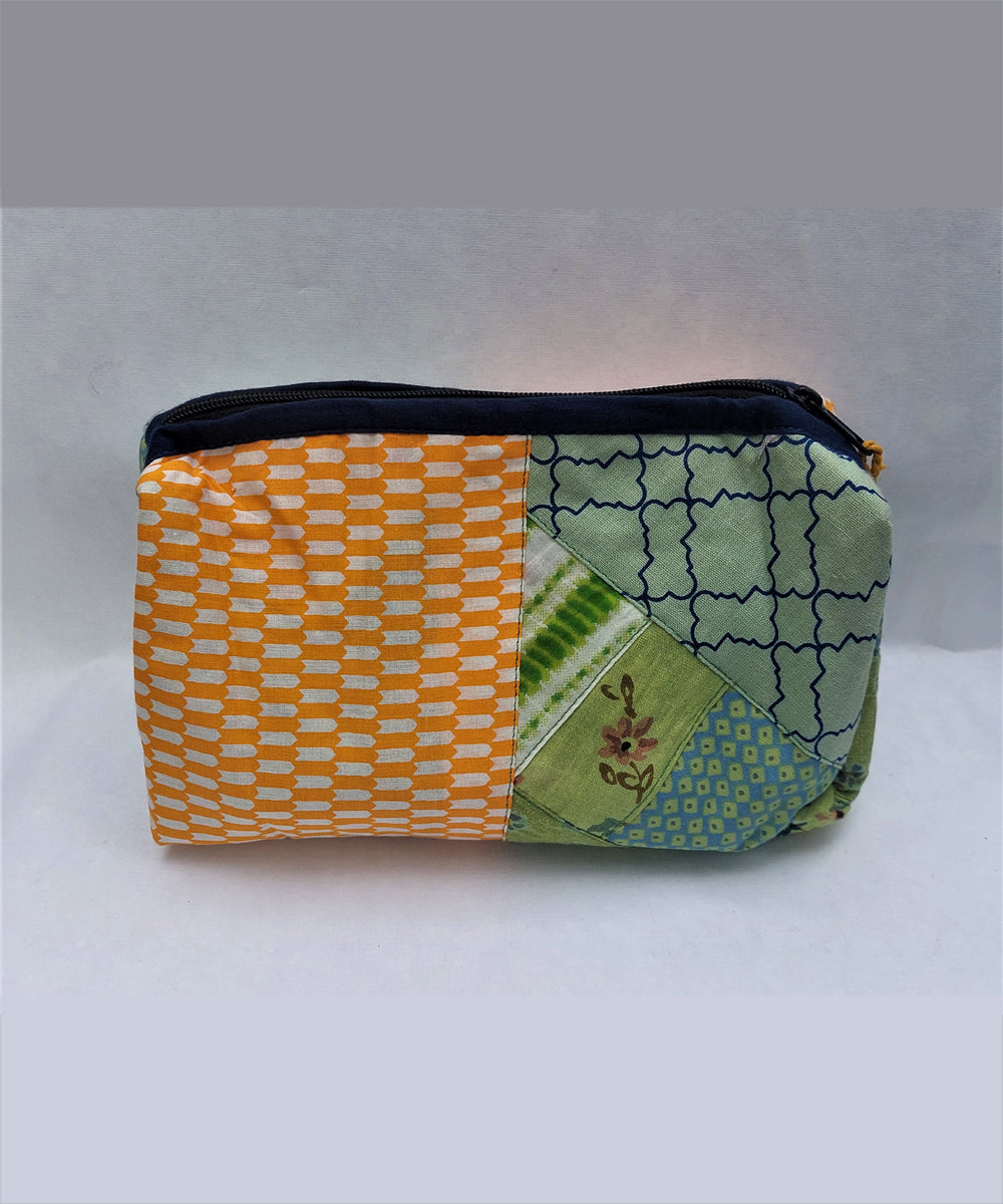 Yellow green handcrafted cotton katran toilet pouch