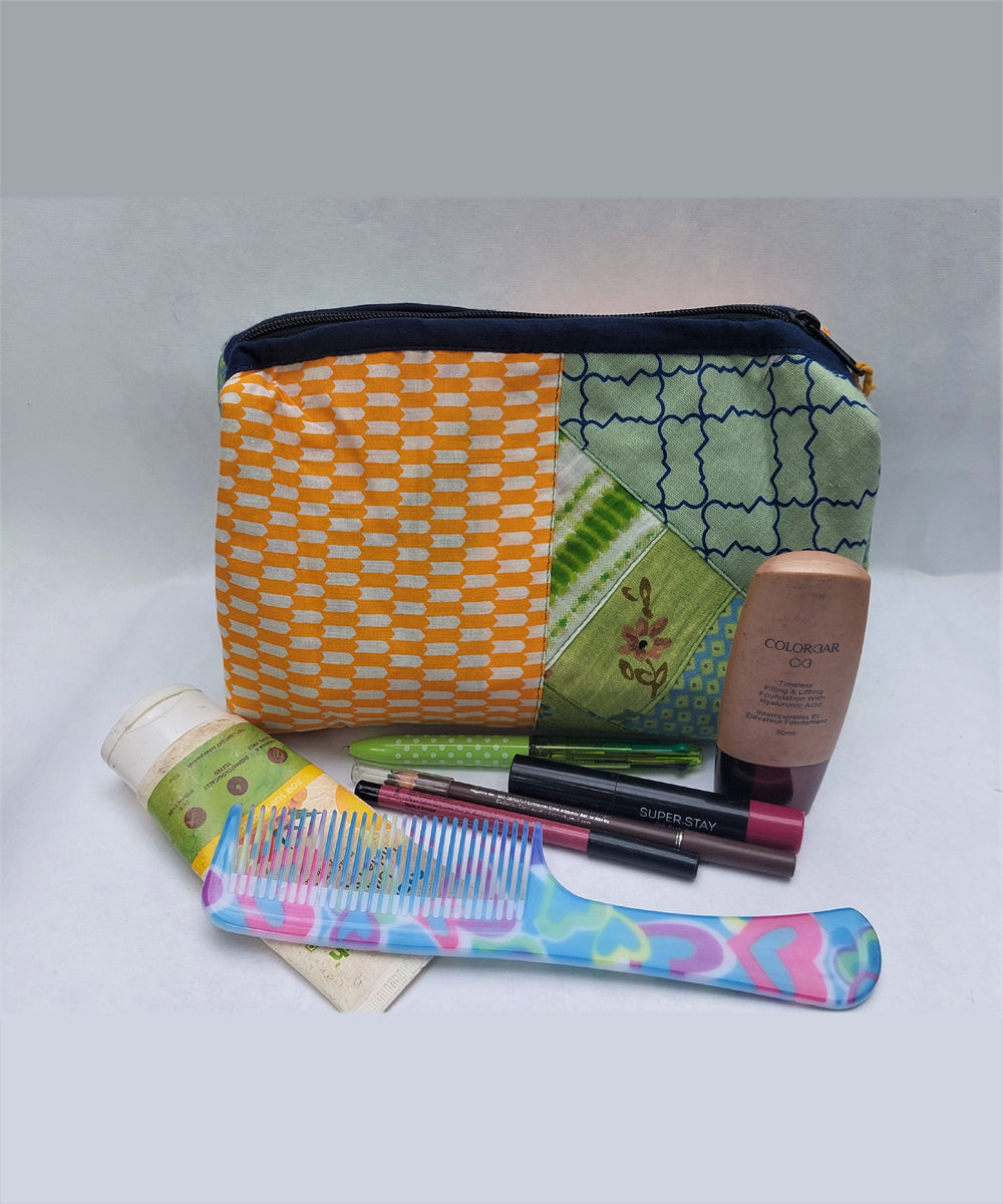 Yellow green handcrafted cotton katran toilet pouch