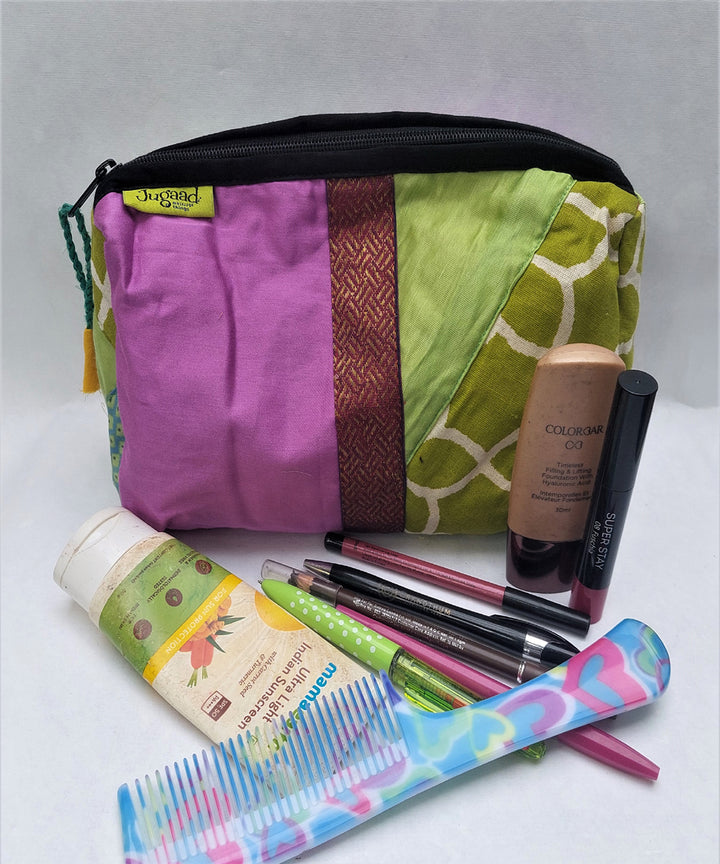 Green purple handcrafted cotton katran toilet pouch