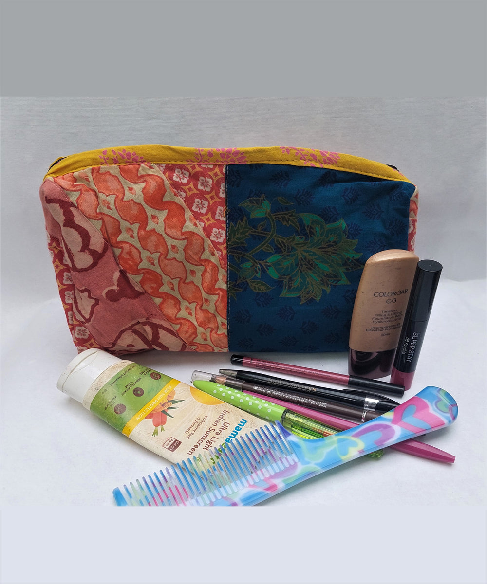 Orange blue handcrafted cotton katran toilet pouch