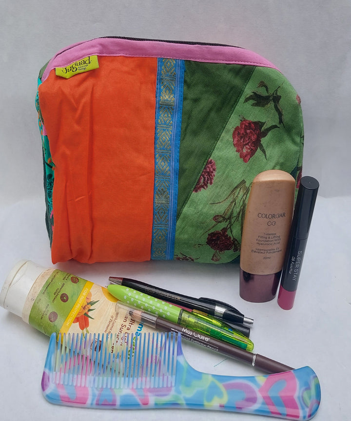 Green orange handcrafted cotton katran toilet pouch(big)