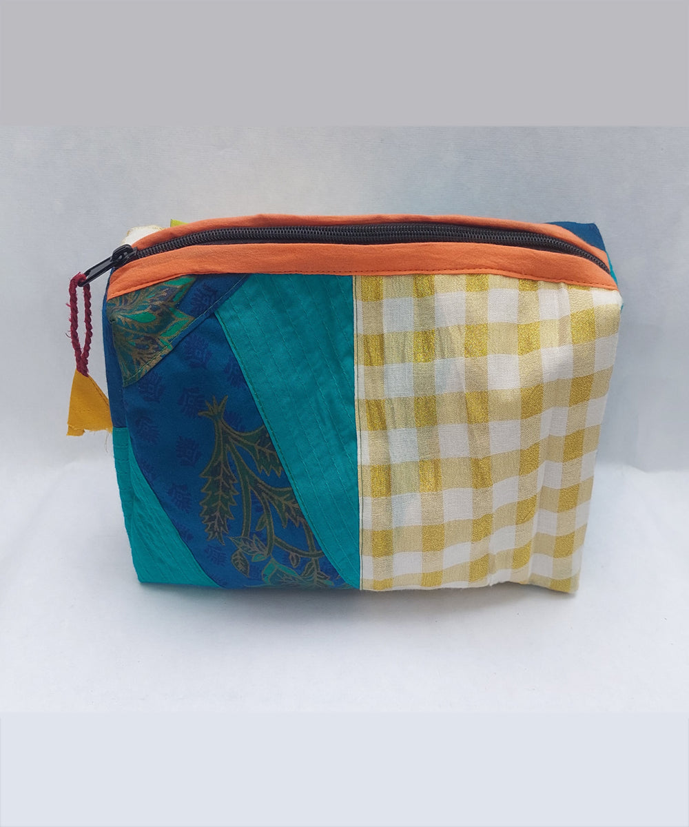 Yellow blue handcrafted cotton katran toilet pouch(big)