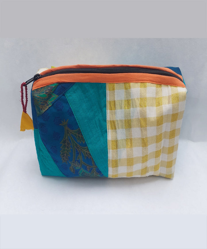 Yellow blue handcrafted cotton katran toilet pouch(big)