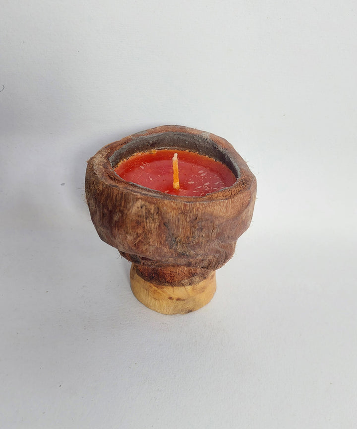 Red hancrafted coconut shell candle