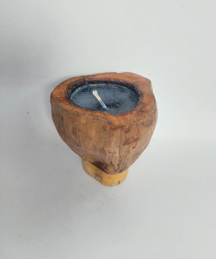 Blue hancrafted coconut shell candle