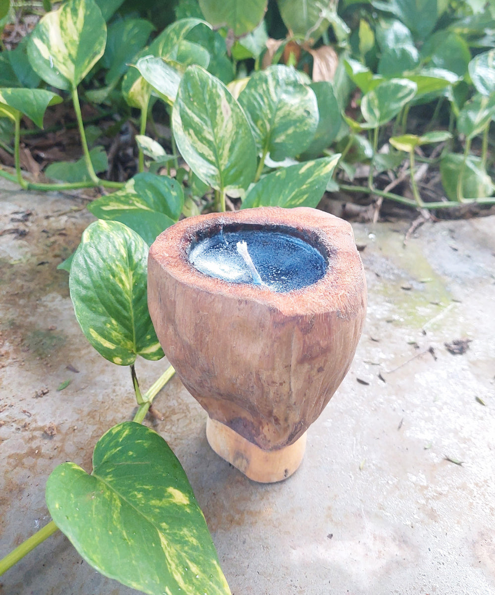 Blue hancrafted coconut shell candle