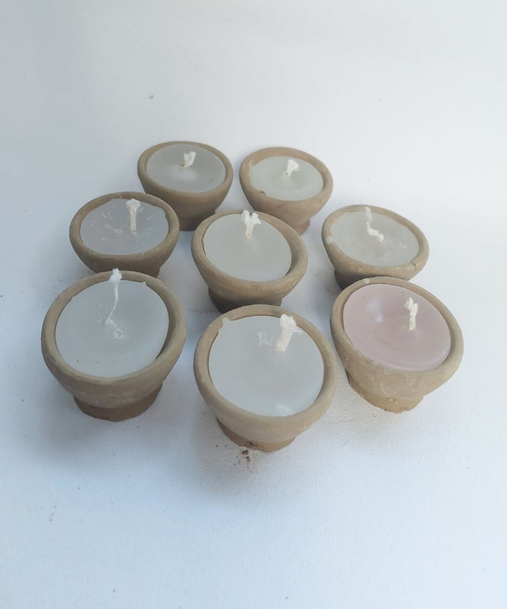 Natural white handcrafed matti diya set of 8