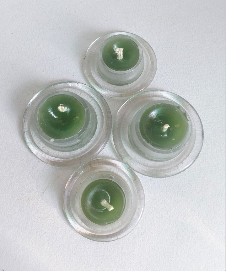 Green handcrafted glass candle set of 4