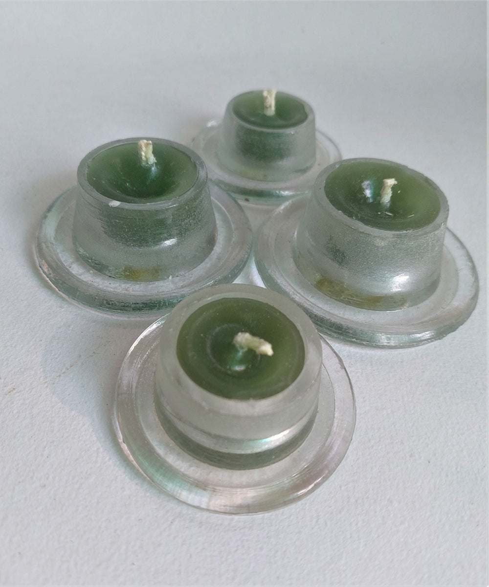 Green handcrafted glass candle set of 4