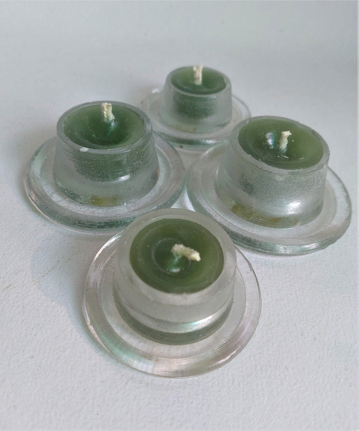 Green handcrafted glass candle set of 4