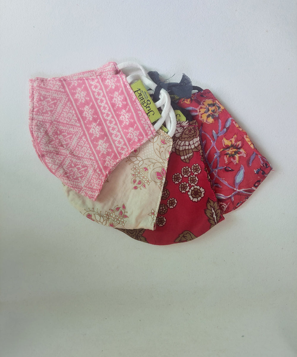 Multicolor hand block print cotton mask set of 4