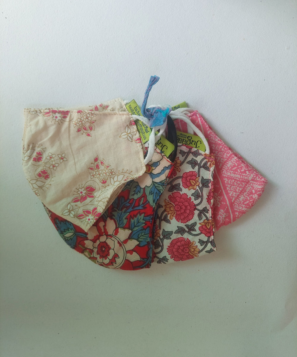 Multi colour hand block printed cotton mask set of 4