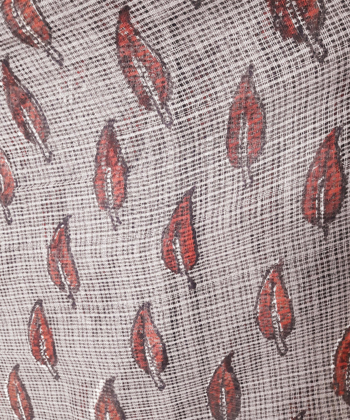 Grey maroon handblock print kota doriya cotton dabu saree
