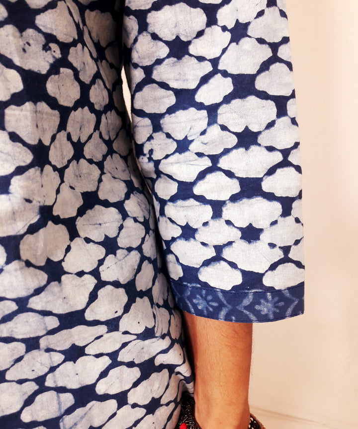 Indigo white hand block print cotton kurti