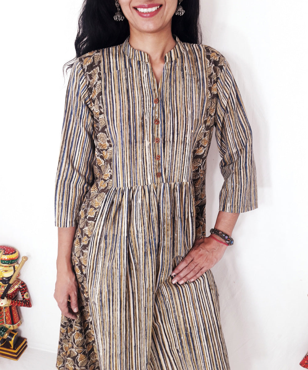Olive green hand block printed cotton kurti