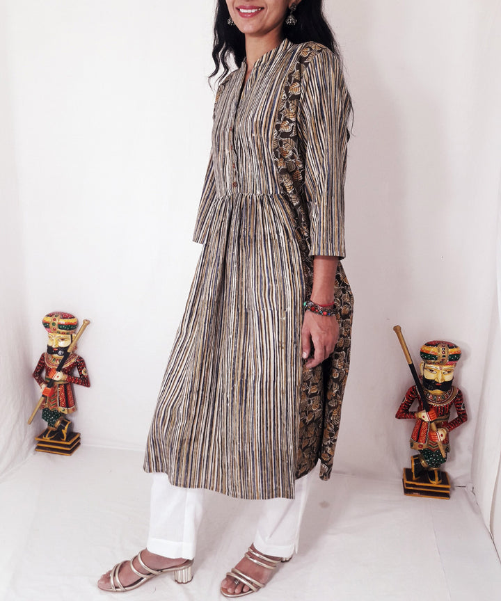 Olive green hand block printed cotton kurti