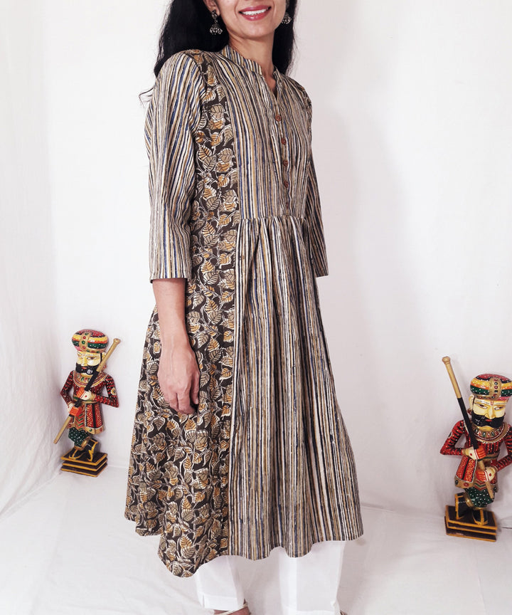 Olive green hand block printed cotton kurti