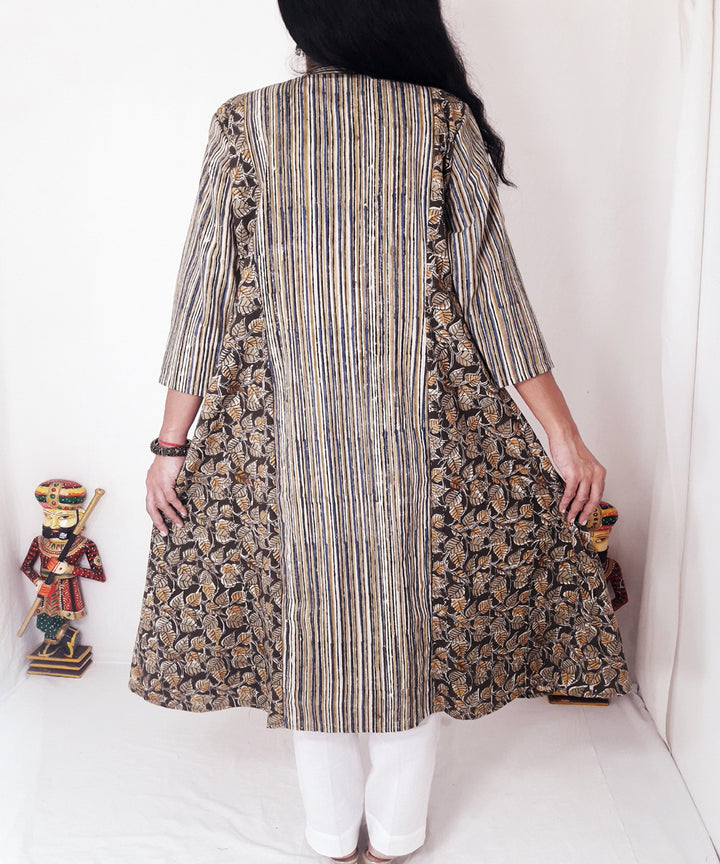 Olive green hand block printed cotton kurti