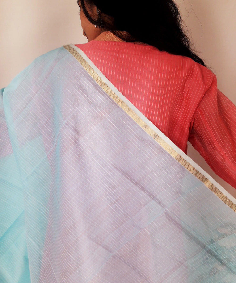 Pink blue maheshwari silk kurti and dupatta set
