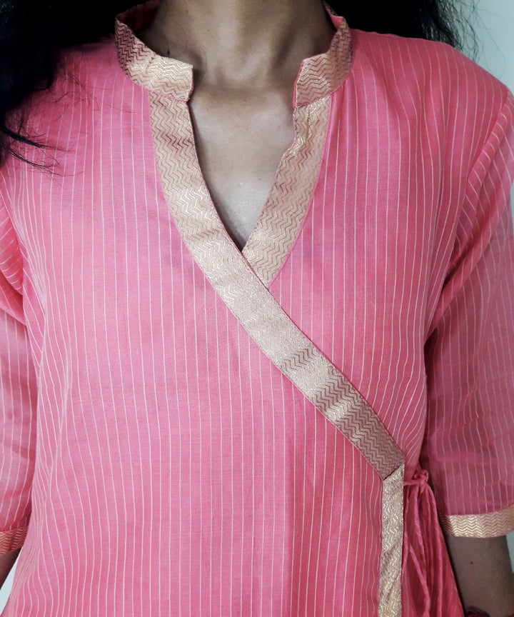 Pink blue maheshwari silk kurti and dupatta set