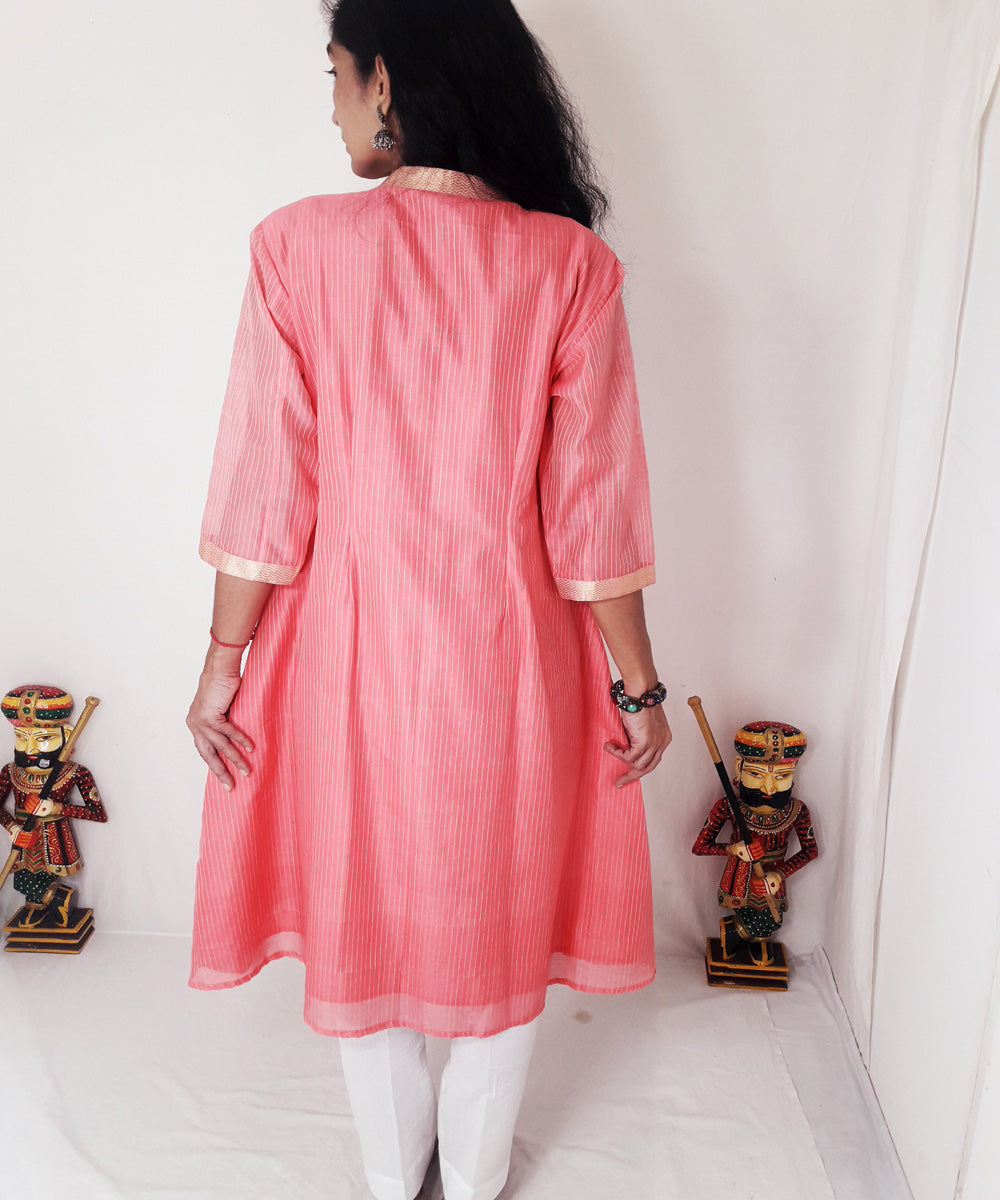 Pink blue maheshwari silk kurti and dupatta set
