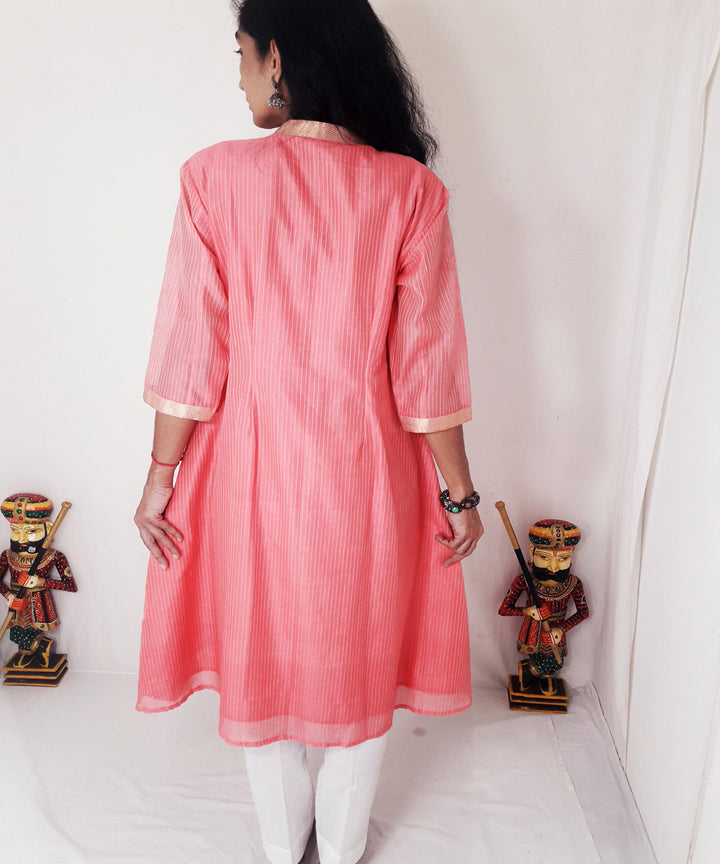 Pink blue maheshwari silk kurti and dupatta set