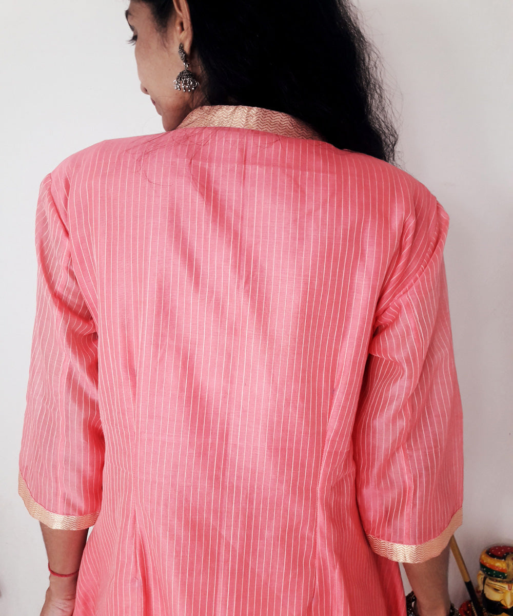 Pink blue maheshwari silk kurti and dupatta set