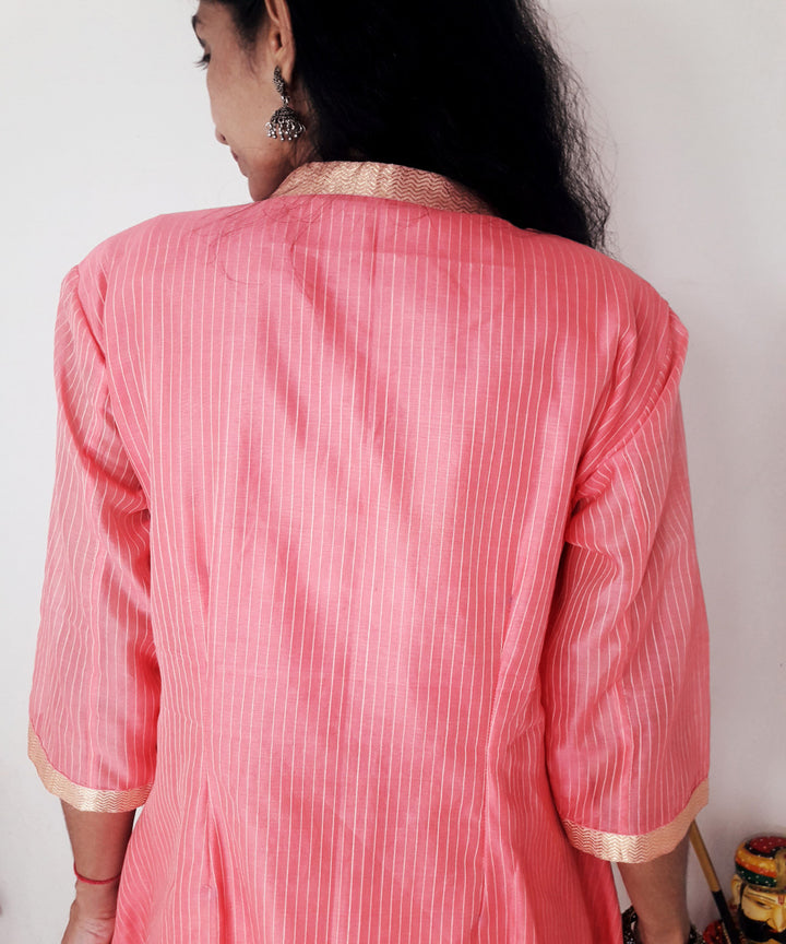 Pink blue maheshwari silk kurti and dupatta set