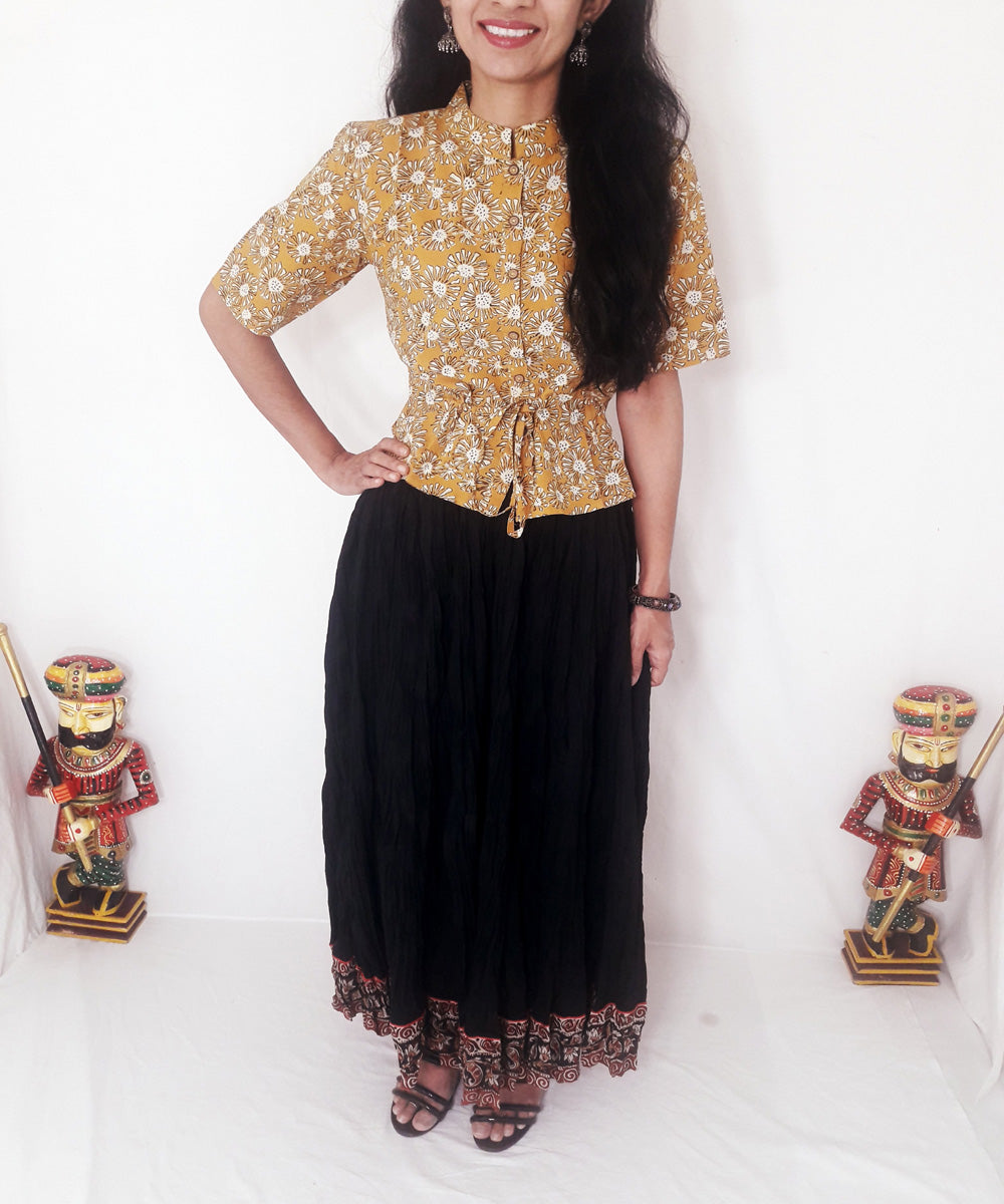 Yellow hand block print cotton top