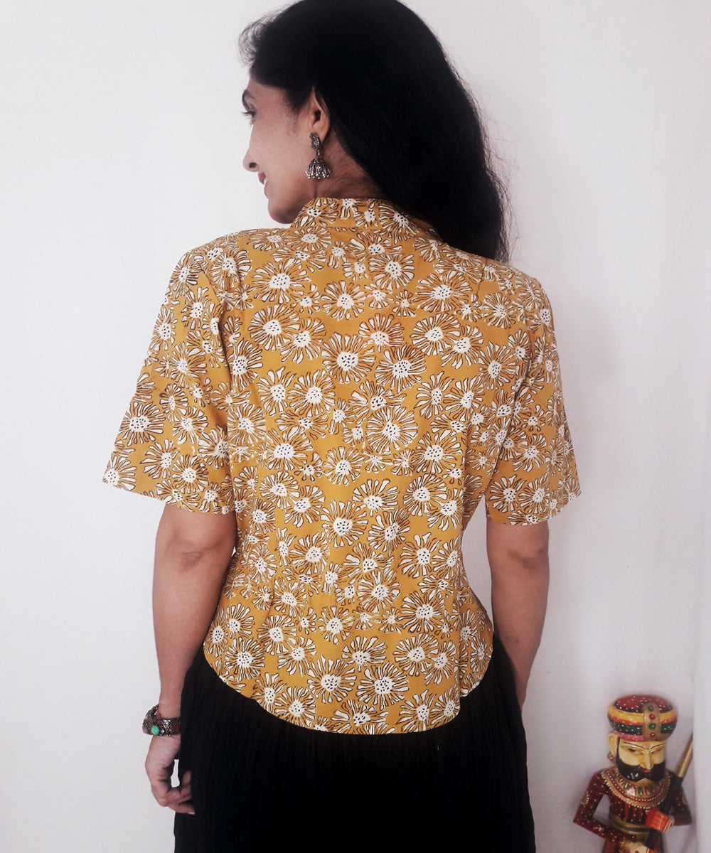 Yellow hand block print cotton top