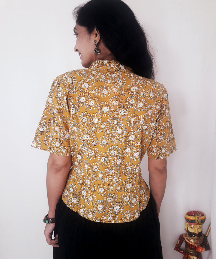 Yellow hand block print cotton top