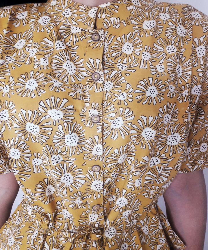 Yellow hand block print cotton top