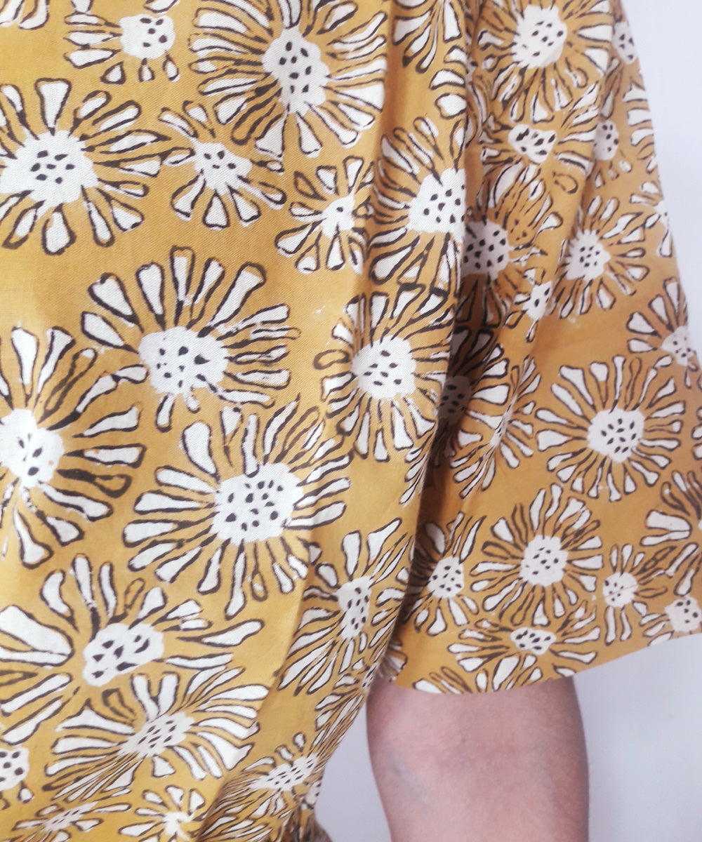 Yellow hand block print cotton top