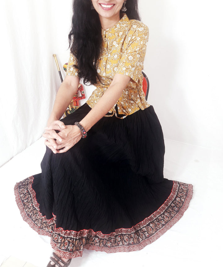 Yellow hand block print cotton top