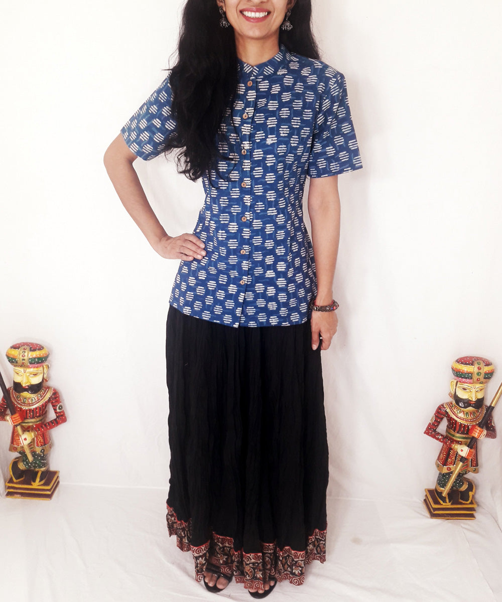 Blue hand block print cotton top