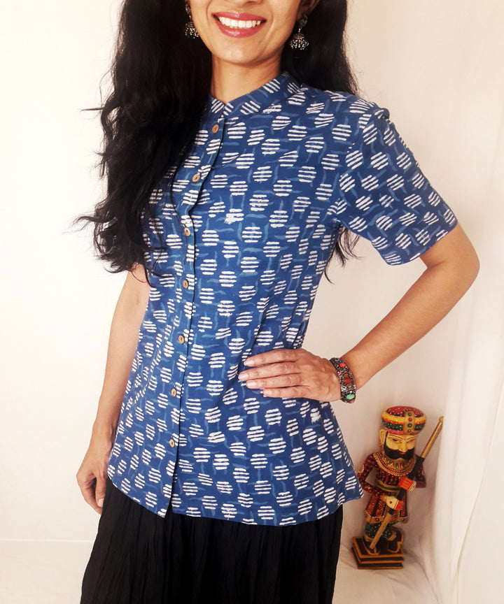Blue hand block print cotton top