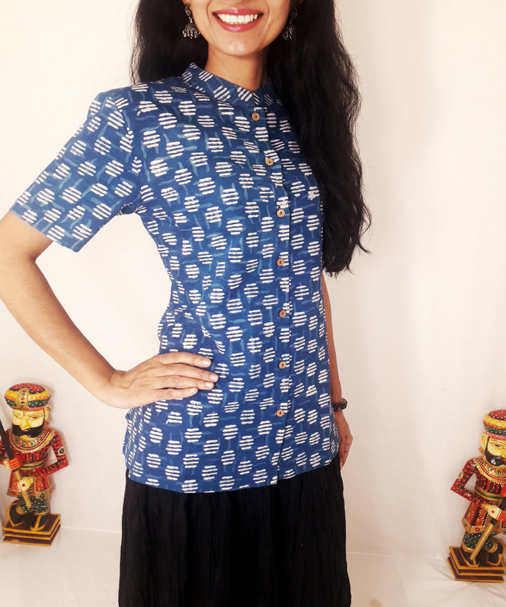 Blue hand block print cotton top