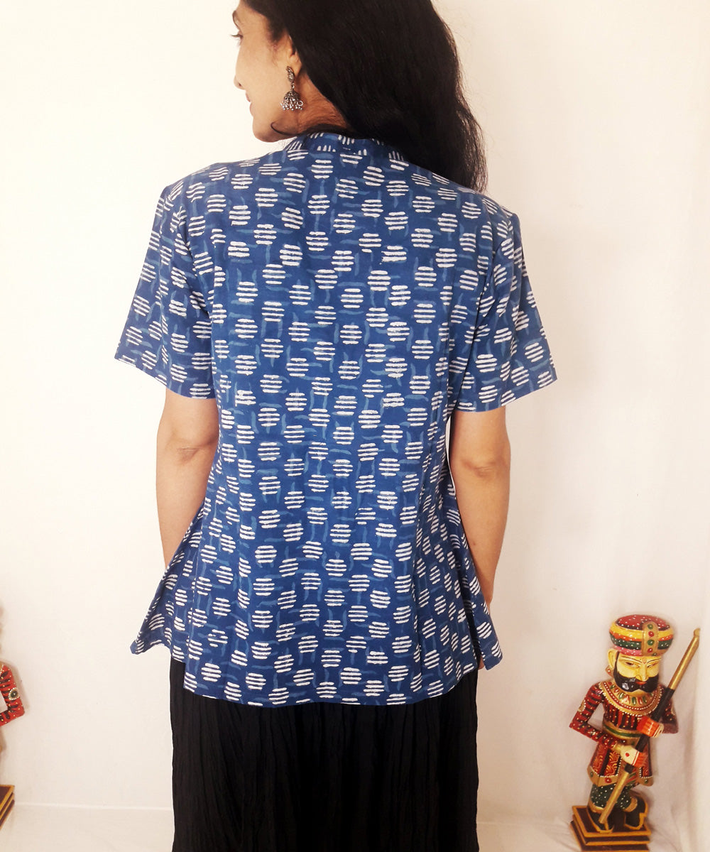 Blue hand block print cotton top