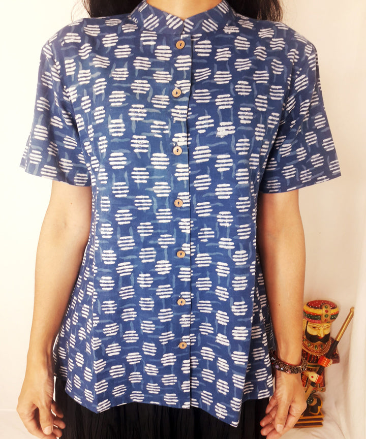 Blue hand block print cotton top