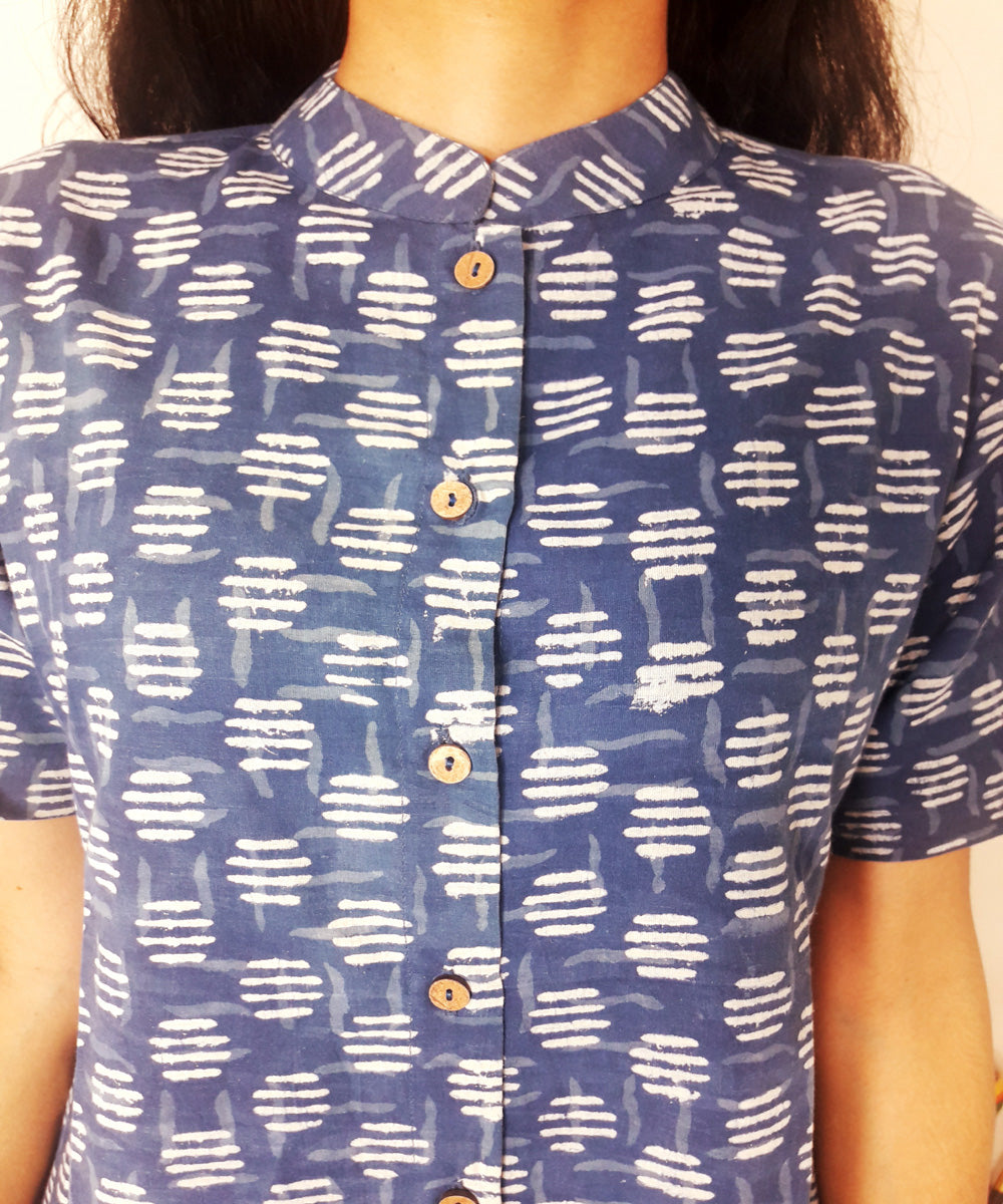 Blue hand block print cotton top