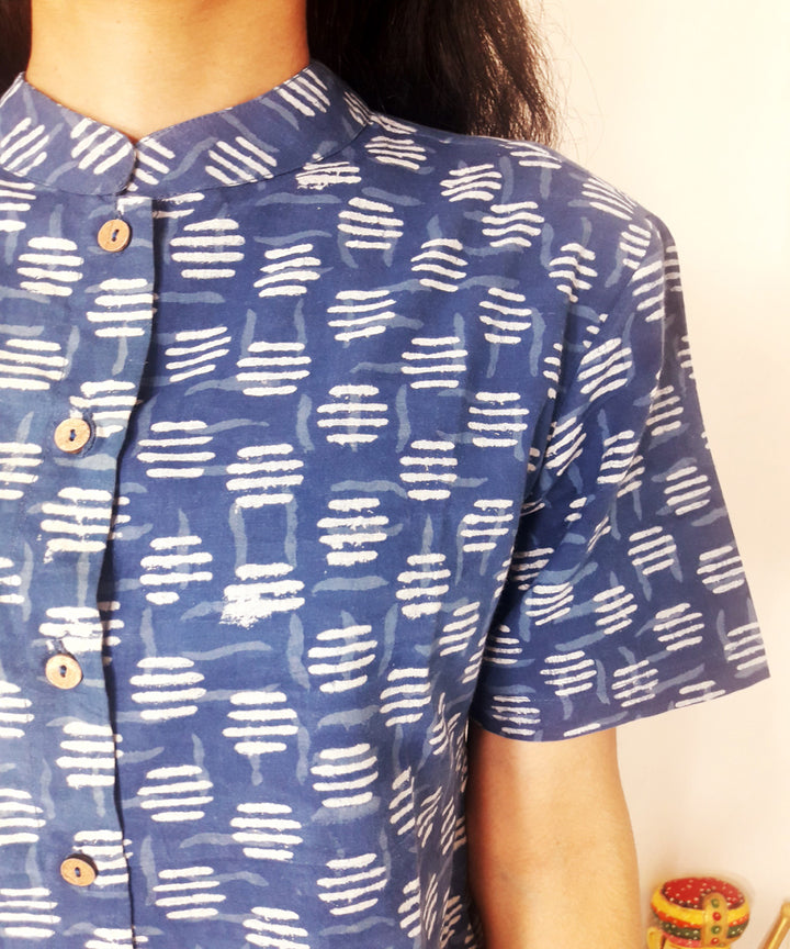Blue hand block print cotton top