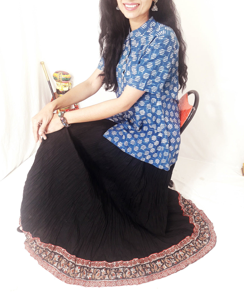 Blue hand block print cotton top