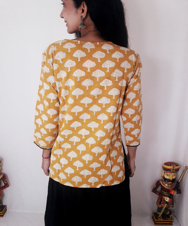 Yellow hand block printed cotton top