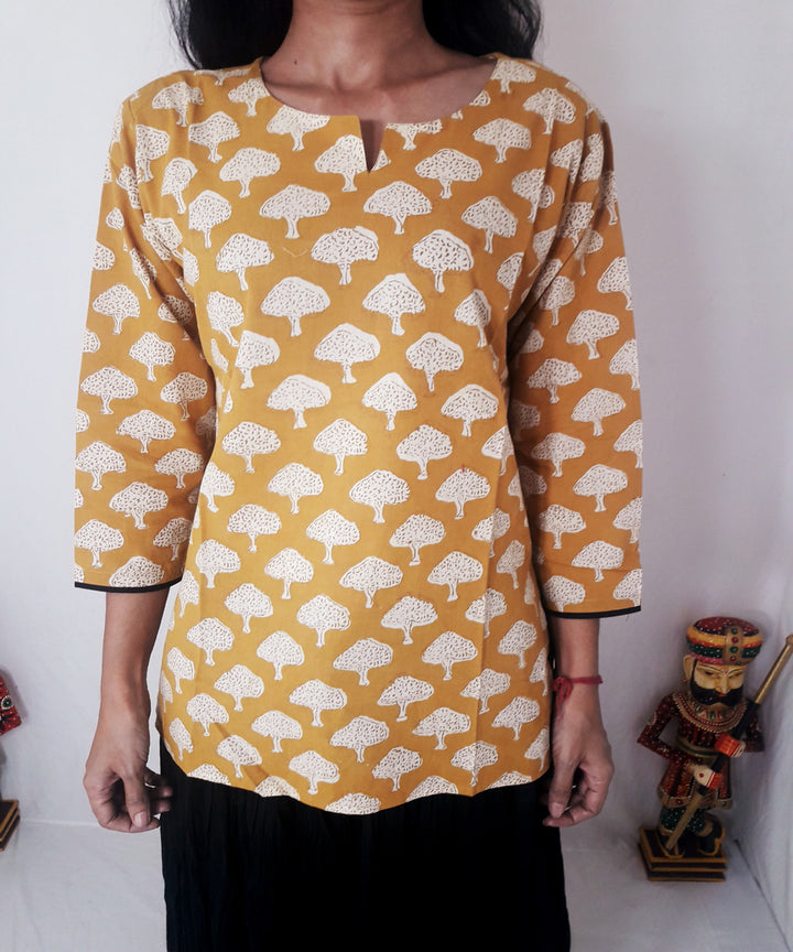 Yellow hand block printed cotton top