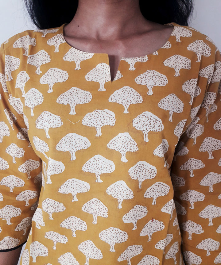 Yellow hand block printed cotton top