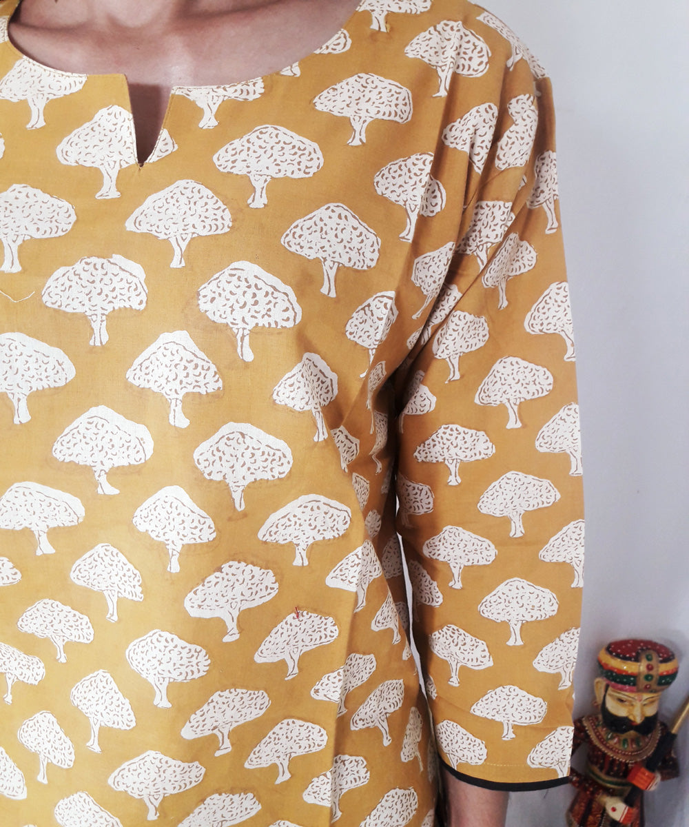 Yellow hand block printed cotton top