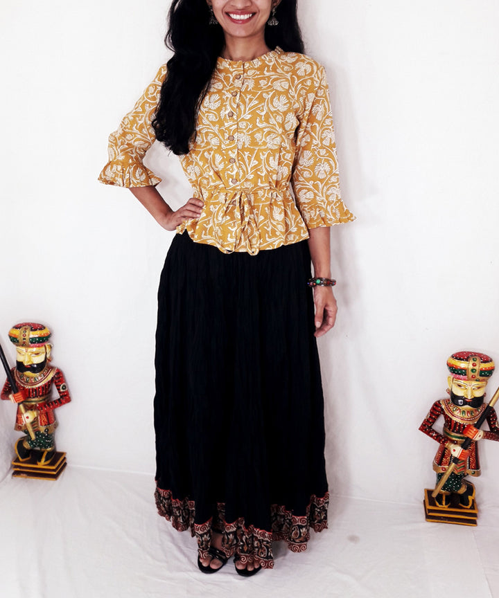 Yellow handblock printed cotton top