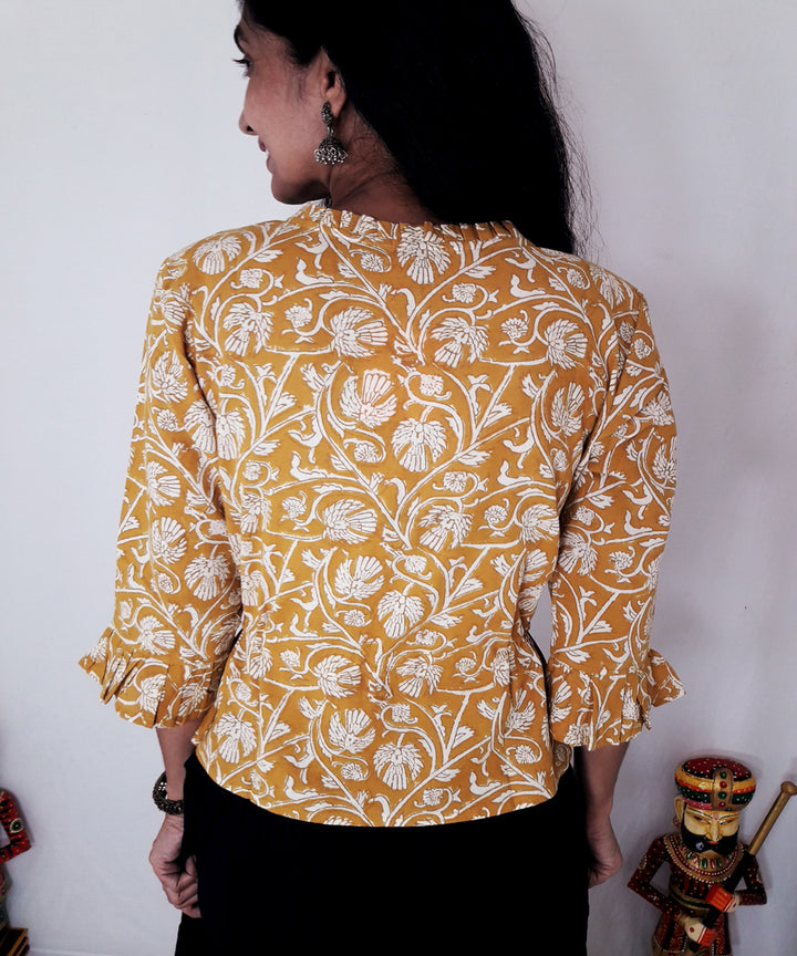 Yellow handblock printed cotton top